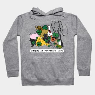 Animals Hold a Shamrock with Text Happy St Patricks Day Hoodie